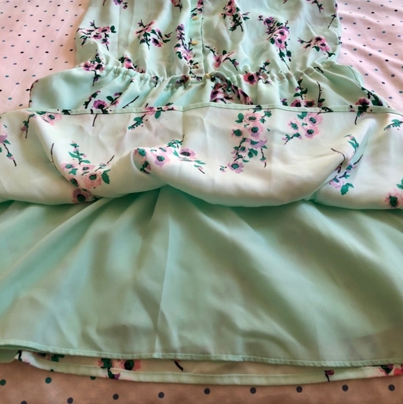 🅶 Juicy Couture Mint Green Floral Print Drawstring Waist Mini Dress - Picture 12 of 14